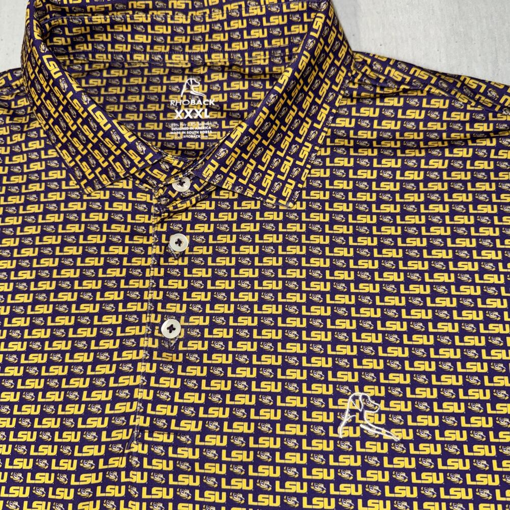 Rhoback LSU Tiger AOP Gameday Collegiate Polo Mens Golf Shirt Stretch 3XL NWOT